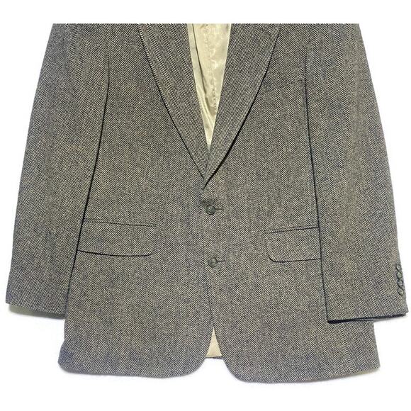 Lands End Blazer Jacket Men's Size 42L Black Brown Stripes Wood and Lambswool - Picture 5 of 10